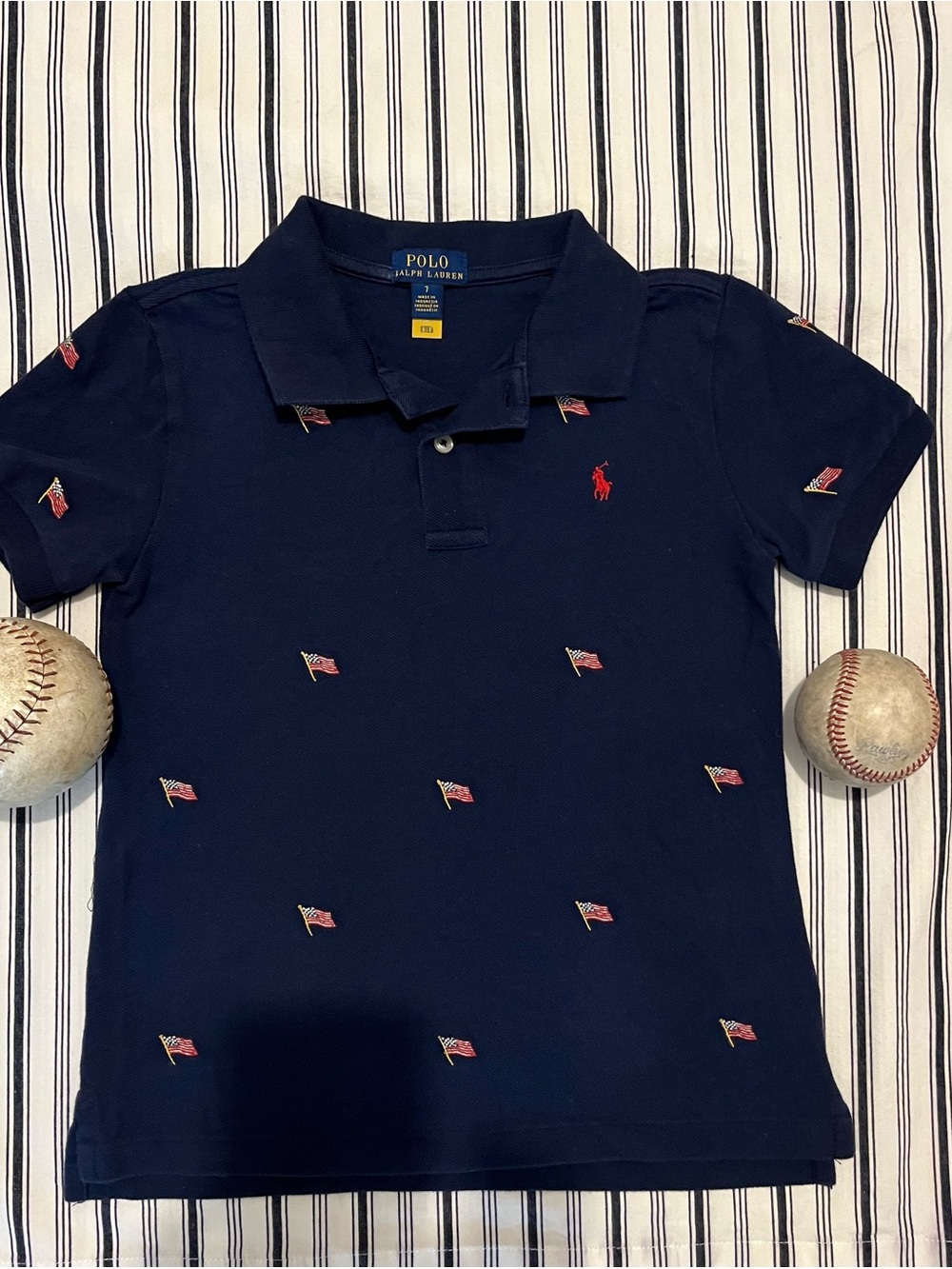 Polo by Ralph Lauren Navy Polo with Small Red Flag Embroidery